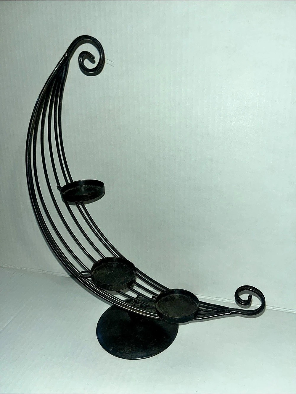 Black Celestial Whimsical Moon Black Metal Triple Candle Holder Decor